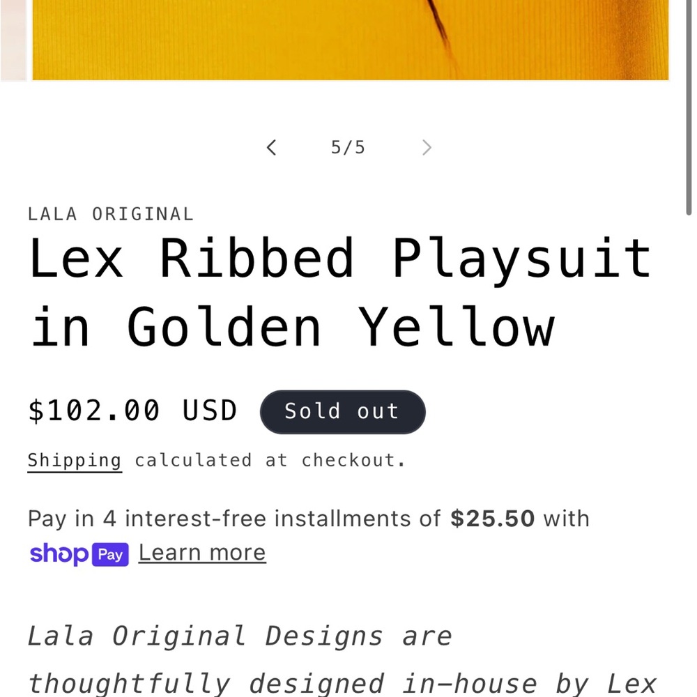 *SOLD OUT ONLINE* Dressed in LALA Ribbed Playsuit in Golden Yellow - Picture 3 of 5